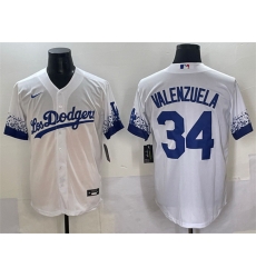 Men Los Angeles Dodgers 34 Fernando Valenzuela White City Connect Cool Base Stitched Jersey