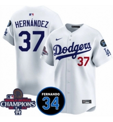 Men Los Angeles Dodgers 37 Teoscar Hernandez White 2024 World Series Champions With Fernando Memorial Patch Vapor Premier Home Limited Stitched Baseball Je Men Los Angeles Dodgers 37 Teoscar Hernandez White 2024 World Series Champions With Fernando Memorial Patch Vapor Premier Home Limited Stitched Baseball Je