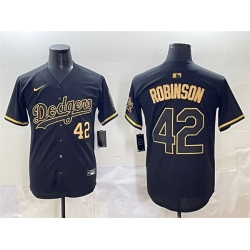Men Los Angeles Dodgers 42 Jackie Robinson Black Gold Limited Stitched Jersey