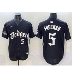Men Los Angeles Dodgers 5 Freddie Freeman Black 2025 LA Gothic Style With 2024 World Series Champions Patch Vapor Premier Limited Stitched Baseball Jersey