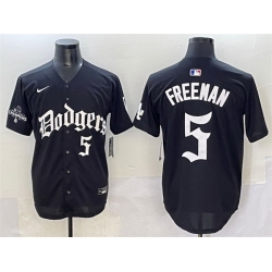 Men Los Angeles Dodgers 5 Freddie Freeman Black 2025 LA Gothic Style With 2024 World Series Champions Patch Vapor Premier Limited Stitched Baseball Jersey