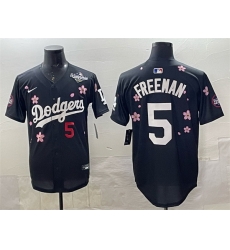 Men Los Angeles Dodgers 5 Freddie Freeman Black 2025 World Series Patch Tokyo Series Limited Stitched Baseball Jersey