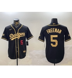 Men Los Angeles Dodgers 5 Freddie Freeman Black Gold 2024 World Series Champions Limited Stitched Baseball Jersey 5