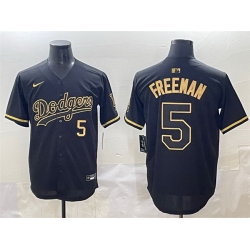 Men Los Angeles Dodgers 5 Freddie Freeman Black Gold Limited Stitched Jersey