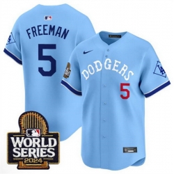 Men Los Angeles Dodgers 5 Freddie Freeman Blue With 2024 World Series Patch Vapor Premier Limited Stitched Baseball Jersey