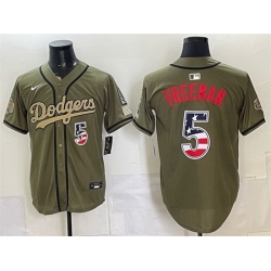 Men Los Angeles Dodgers  5 Freddie Freeman Olive 2026 Armed Forces Day 250 Fourth of July Stitched Baseball Jersey