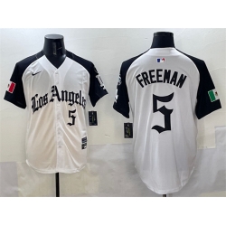 Men Los Angeles Dodgers 5 Freddie Freeman White Black Mexico 2025 LA Gothic Style With Fernando Patch Vapor Premier Limited Stitched Baseball Jersey