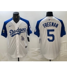 Men Los Angeles Dodgers 5 Freddie Freeman White Blue Vin Patch Cool Base Stitched Baseball Jersey 10