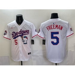 Men Los Angeles Dodgers  5 Freddie Freeman White Hello Kitty Night 2025 World Series Champions Patch Stitched Baseball Jersey
