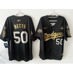 Men Los Angeles Dodgers 50 Mookie Betts Black Gold 2025 World Series Champions  26 Back to Back Champions With No 34 Patch Limited Stitched Baseball Jersey