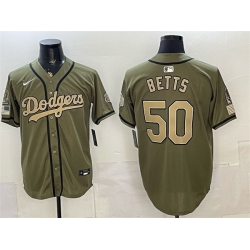Men Los Angeles Dodgers  50 Mookie Betts Olive 2026 Armed Forces Day Stitched Baseball Jersey