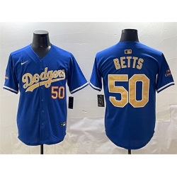 Men Los Angeles Dodgers 50 Mookie Betts Royal 2025 Gold Collection Limited Stitched Baseball Jersey