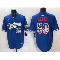 Men Los Angeles Dodgers  50 Mookie Betts Royal 250 Fourth of July Stitched Baseball Jersey
