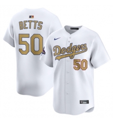 Men Los Angeles Dodgers 50 Mookie Betts White 2025 Gold Collection Limited Stitched Baseball Jersey