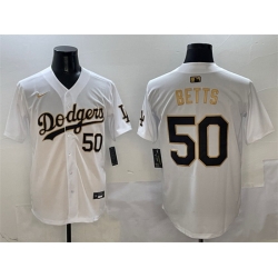 Men Los Angeles Dodgers 50 Mookie Betts White Gold Limited Stitched Baseball Jersey