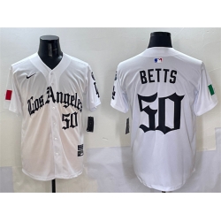 Men Los Angeles Dodgers 50 Mookie Betts White Mexico 2025 LA Gothic Style With Fernando Patch Vapor Premier Limited Stitched Baseball Jersey