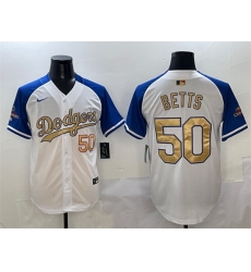 Men Los Angeles Dodgers 50 Mookie Betts White Royal Gold 2024 World Series Champions Vapor Limited Stitched Baseball Jersey 806