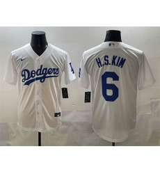 Men Los Angeles Dodgers 6 H S Kim White Cool Base Stitched Baseball Jersey