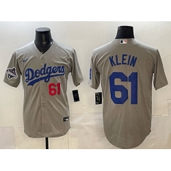 Men Los Angeles Dodgers 61 Will Klein Grey 2025 World Series Champions Patch Cool Base Stitched Baseball Jersey