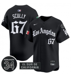 Men Los Angeles Dodgers 67 Vin Scully Black Mexico 2025 LA Gothic Style With Fernando Patch Vapor Premier Limited Stitched Baseball Jersey