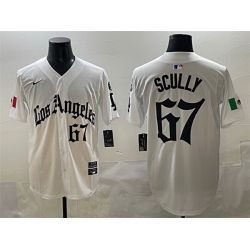 Men Los Angeles Dodgers 67 Vin Scully White Mexico 2025 LA Gothic Style With Fernando Patch Vapor Premier Limited Stitched Baseball Jersey