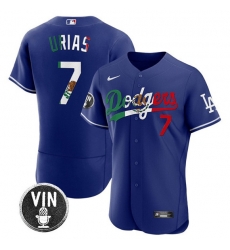 Men Los Angeles Dodgers 7 Julio Urias Royal Mexico Special Vin Scully Patch Flex Base Stitched Baseball Jersey