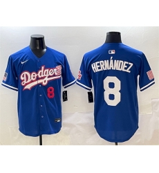 Men Los Angeles Dodgers 8 Enrique Hernandez Royal With American Flag Patch Limited Stitched Baseball Jersey