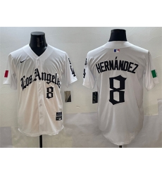 Men Los Angeles Dodgers 8 Enrique Hernandez White Mexico 2025 LA Gothic Style With Fernando Patch Vapor Premier Limited Stitched Baseball Jersey