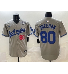 Men Los Angeles Dodgers 80 Emmet Sheehan Grey 2025 World Series Patch Limited Stitched Baseball Jersey
