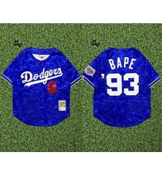 Men Los Angeles Dodgers  93 Bape Blue Stitched Baseball Jersey