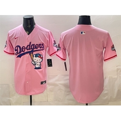 Men Los Angeles Dodgers Blank Pink Hello Kitty Night 2025 World Series Champions Patch Stitched Baseball Jersey