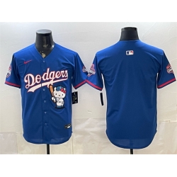 Men Los Angeles Dodgers Blank Royal Hello Kitty Night 2025 World Series Champions Patch Stitched Baseball Jersey