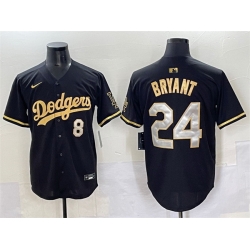 Men Los Angeles Dodgers Front 8 Back 24 Kobe Bryant Black Gold Limited Stitched Jersey