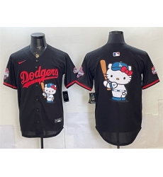 Men Los Angeles Dodgers Team Big Logo Black Hello Kitty Night 2025 World Series Champions Patch Stitched Baseball Jersey