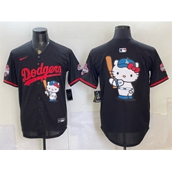 Men Los Angeles Dodgers Team Big Logo Black Hello Kitty Night 2025 World Series Champions Patch Stitched Baseball Jersey