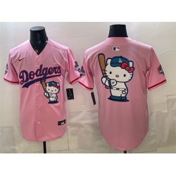 Men Los Angeles Dodgers Team Big Logo Pink Hello Kitty Night 2025 World Series Champions Patch Stitched Baseball Jersey