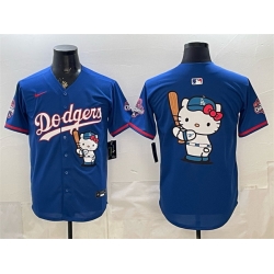 Men Los Angeles Dodgers Team Big Logo Royal Hello Kitty Night 2025 World Series Champions Patch Stitched Baseball Jersey