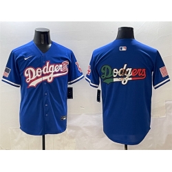 Men Los Angeles Dodgers Team Big Logo Royal With American Flag Patch Limited Stitched Baseball Jersey