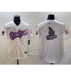 Men Los Angeles Dodgers Team Big Logo White With American Flag Patch Limited Stitched Baseball Jersey 1