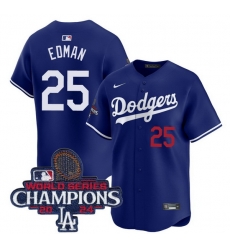 Men Los Angeles Dodgers Tommy Edman #25 Blue Flex Base 2024 World Champions Stitched MLB Jersey