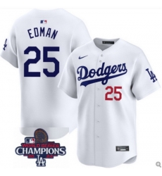 Men Los Angeles Dodgers Tommy Edman 25 White Flex Base 2024 Champion Stitched MLB Jersey