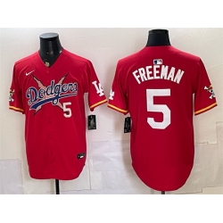 Men Los Angeles Dodgers x One Piece  5 Freddie Freeman Red Vapor Premier Limited Stitched Baseball Jersey