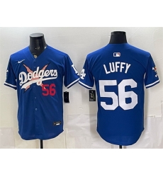 Men Los Angeles Dodgers x One Piece  56 Luffy Royal Vapor Premier Limited Stitched Baseball Jersey
