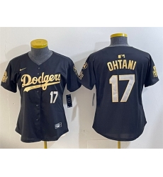 Women Los Angeles Dodgers 17 Shohei Ohtani Black Gold 2024 World Series With Fernando Memorial Patch Limited Stitched Baseball Jersey Women Los Angeles Dodgers 17 Shohei Ohtani Black Gold 2024 World Series With Fernando Memorial Patch Limited Stitched Baseball Jersey