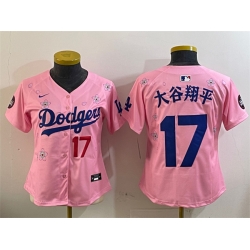 Women Los Angeles Dodgers 17  Shohei Ohtani Pink 2025 Tokyo Series Limited Stitched Baseball Jersey