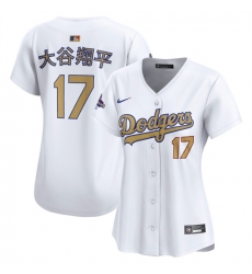 Women Los Angeles Dodgers 17 Shohei Ohtani White 2025 Gold Collection Limited Stitched Baseball Jersey