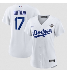 Women Los Angeles Dodgers 17 Shohei Ohtani White 2025 World Series Home Cool Base Stitched Baseball Jersey 