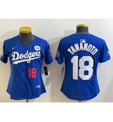 Women Los Angeles Dodgers 18 Yoshinobu Yamamoto Royal 2024 World Series With No 34 Patch Alternate Limited Stitched Baseball Jersey Women Los Angeles Dodgers 18 Yoshinobu Yamamoto Royal 2024 World Series With No 34 Patch Alternate Limited Stitched Baseball Jersey