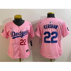 Women Los Angeles Dodgers 22 Clayton Kershaw Pink 2025 Tokyo Series Limited Stitched Baseball Jersey