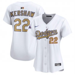 Women Los Angeles Dodgers 22 Clayton Kershaw White 2025 Gold Collection Limited Stitched Baseball Jersey